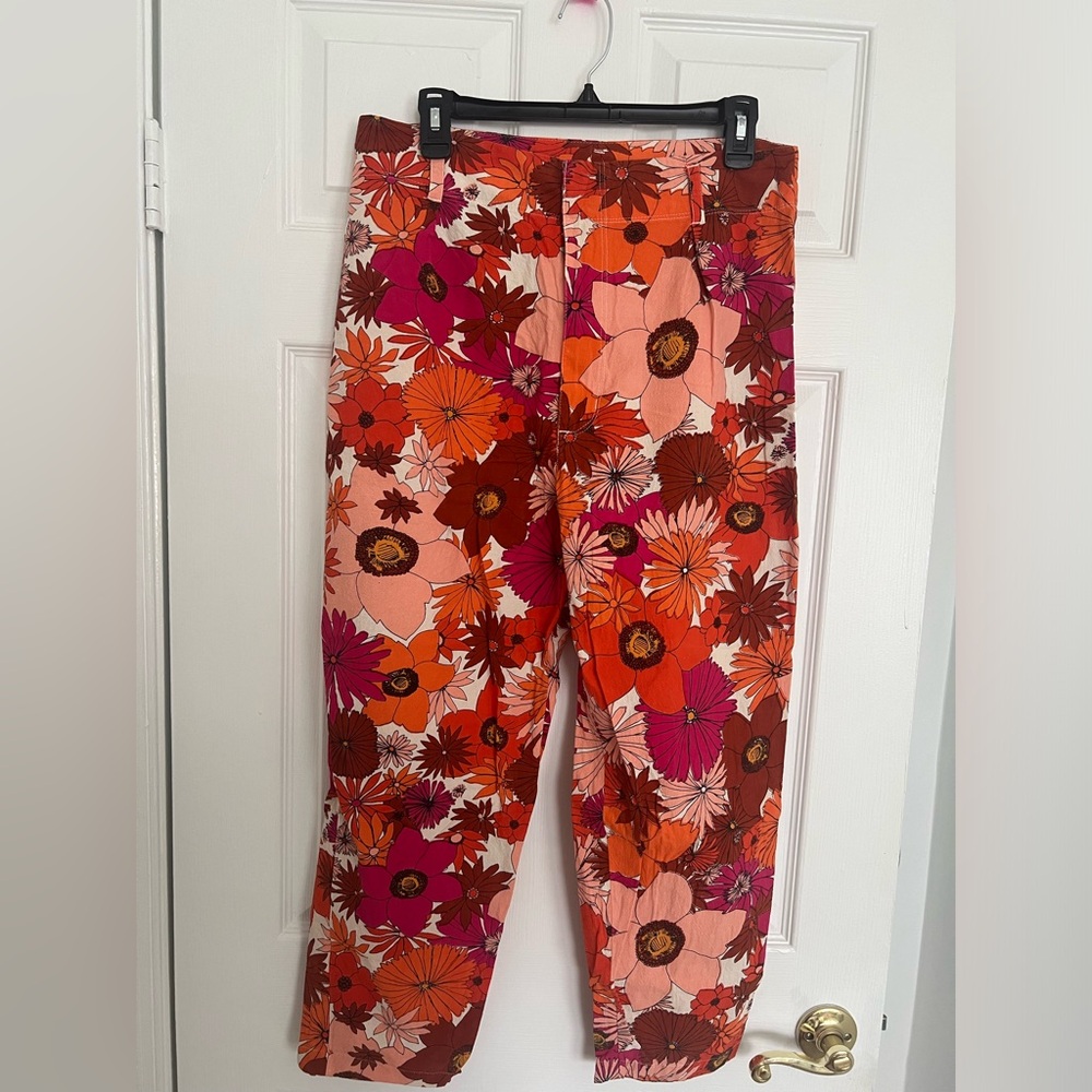 Pink/Orange Floral Print Ankle Pants